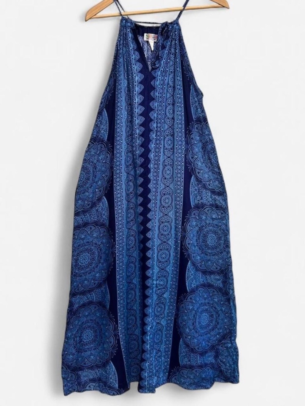 India Boutique Boho Long Maxi Dress Blue Mandala | Standard Size